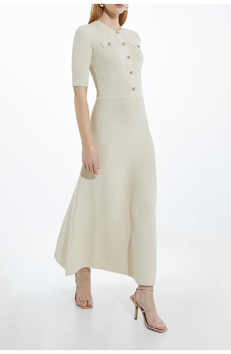 Karen Millen Rib Knit Military Trim Maxi Dress, Alternate, color, Natural