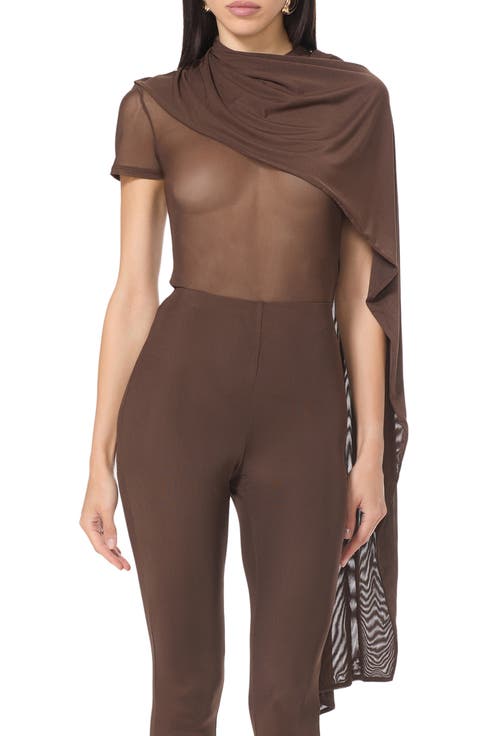 Fiona Asymmetrical Scarf Detail Mesh Top