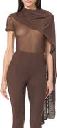 AFRM Fiona Asymmetrical Scarf Detail Mesh Top
