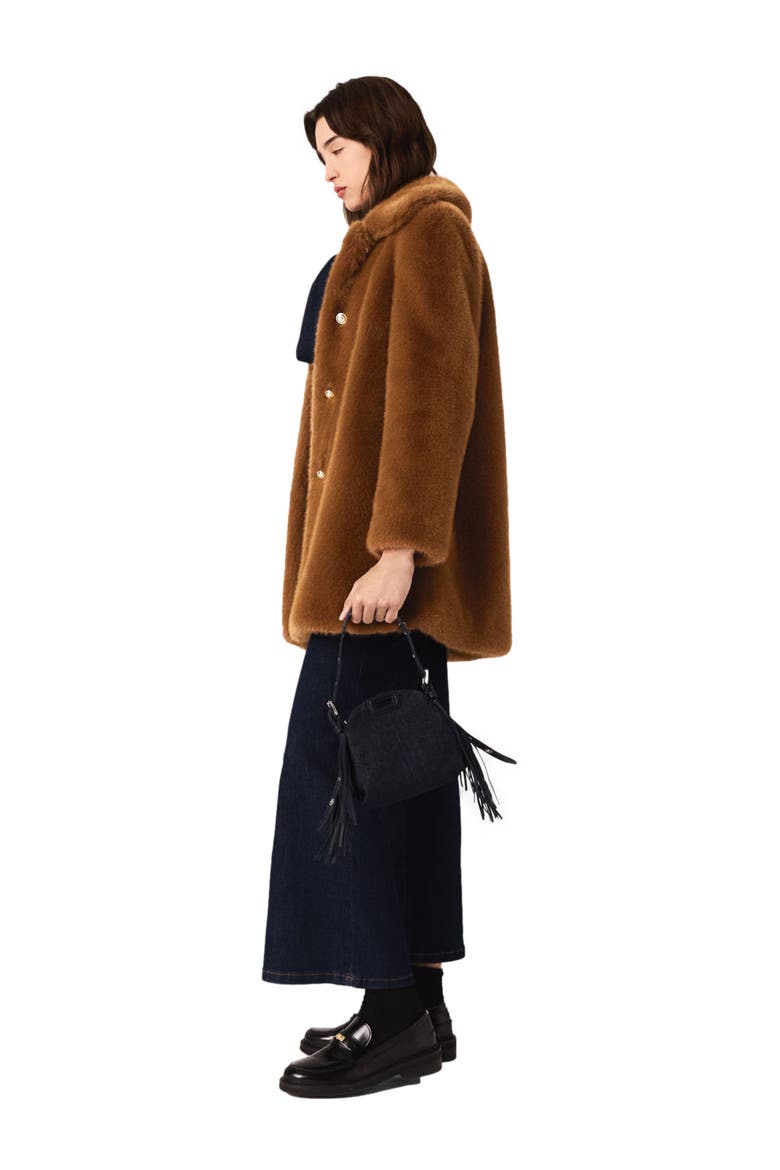 Mid-length faux fur coat, Alternate, color, Brown