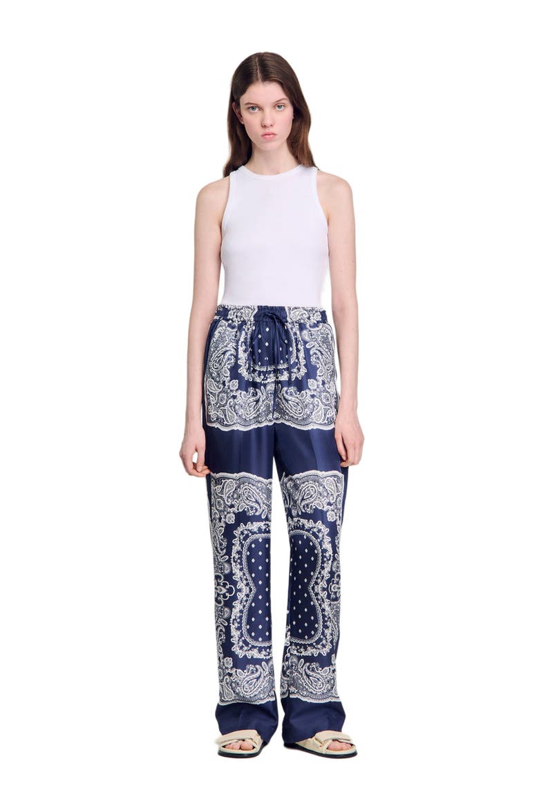 Bandana-print floaty trousers, Alternate, color, Blu / white