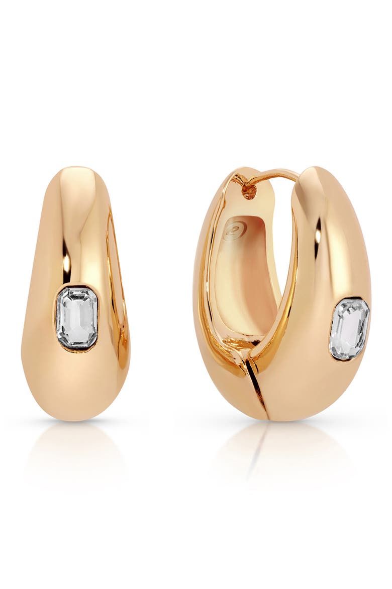 Deco Cubic Zirconia Hoop Earrings, Main, color, GOLD