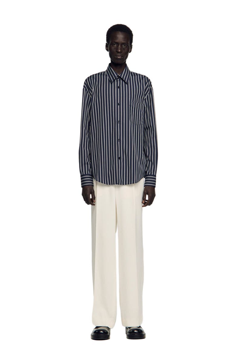 SANDRO Striped cotton shirt, Alternate, color, Marine / Blanc