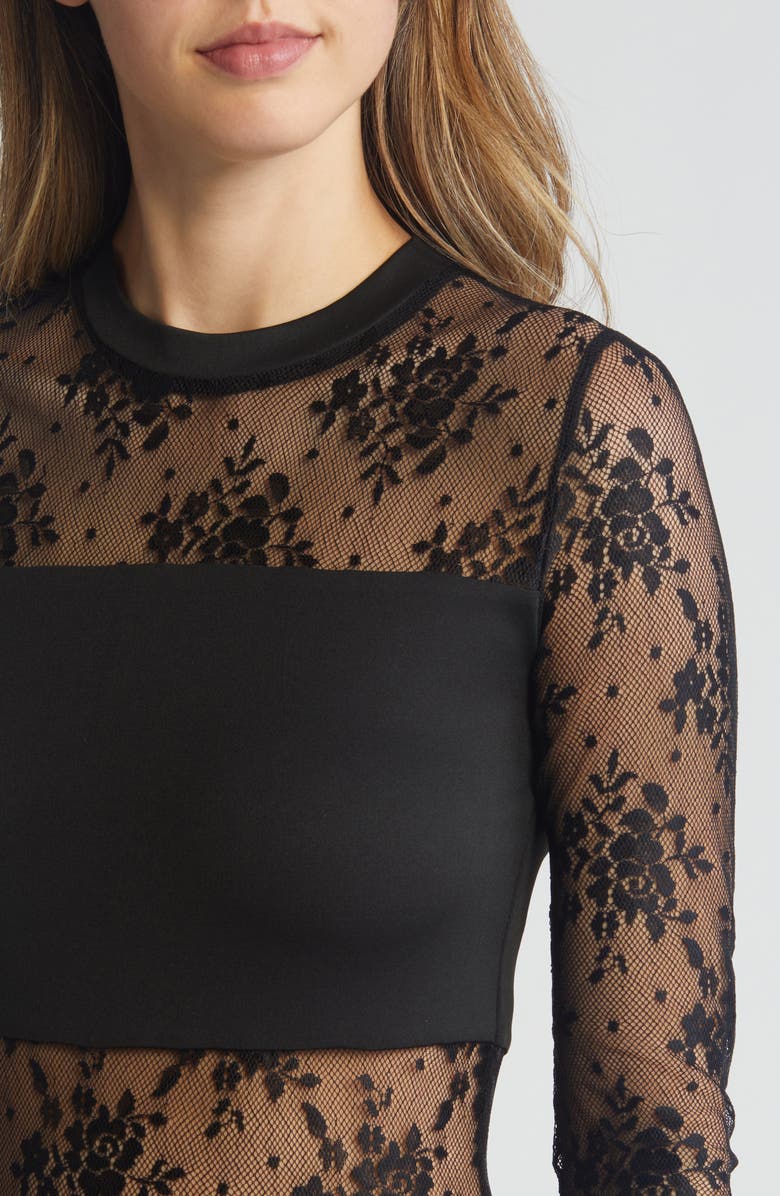 bebe Lace Inset Long Sleeve Midi Dress, Alternate, color,