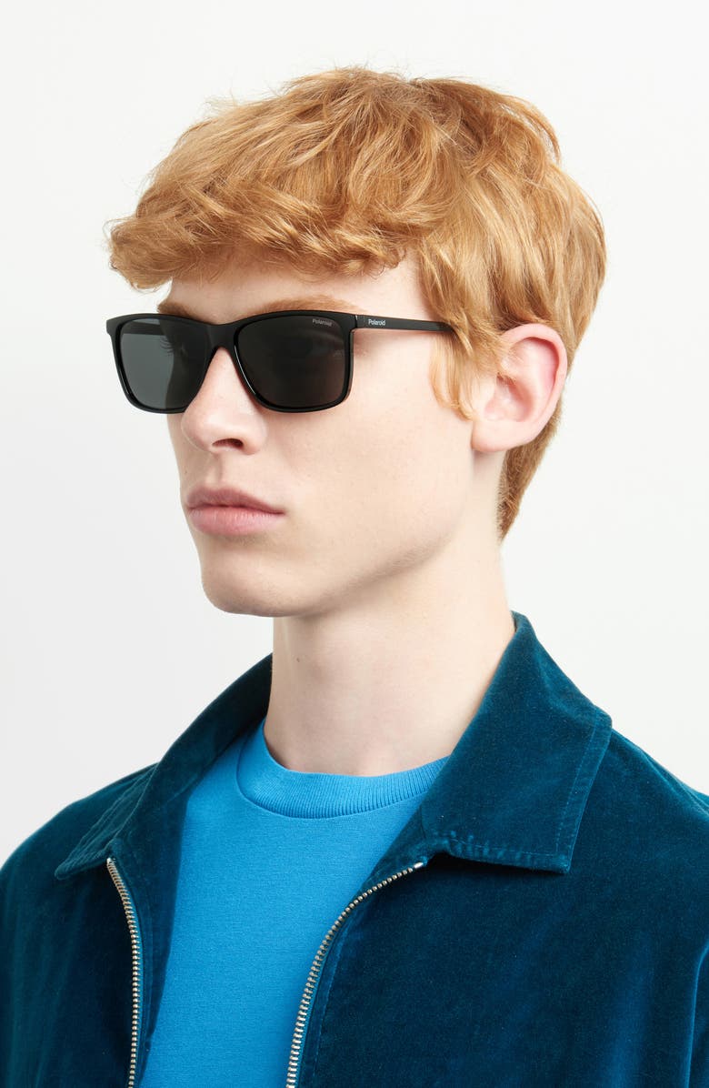 Polaroid Kids' 58mm Polarized Rectangular Sunglasses, Alternate, color, Black/ Grey Polarized