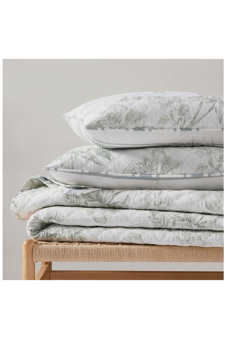 Vine Floral Reversible Cotton Percale Quilt Set, Alternate, color, LIGHT SAGE