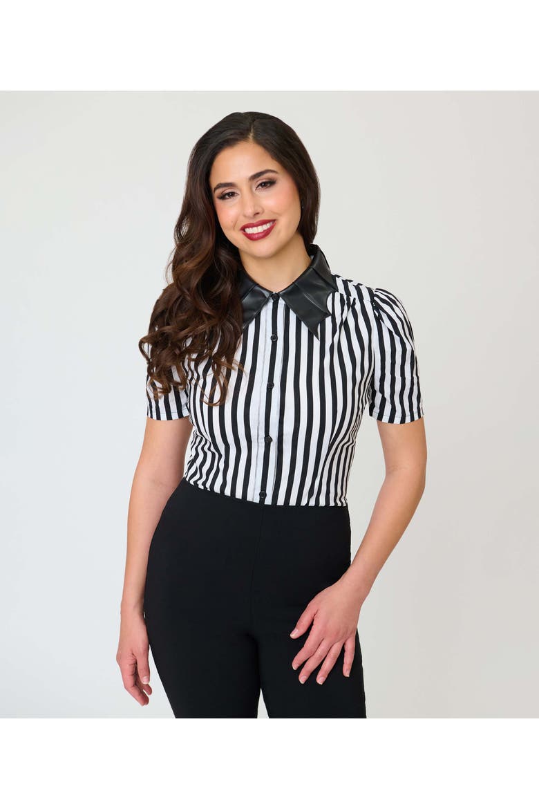 Blouse With Embroidered Collar, Main, color, Black & White Stripe