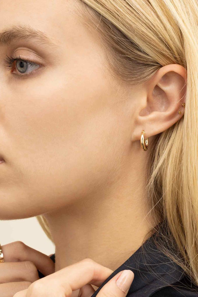 14K Yellow Gold Day and Night Mini Hoops, Alternate, color, Yellow Gold