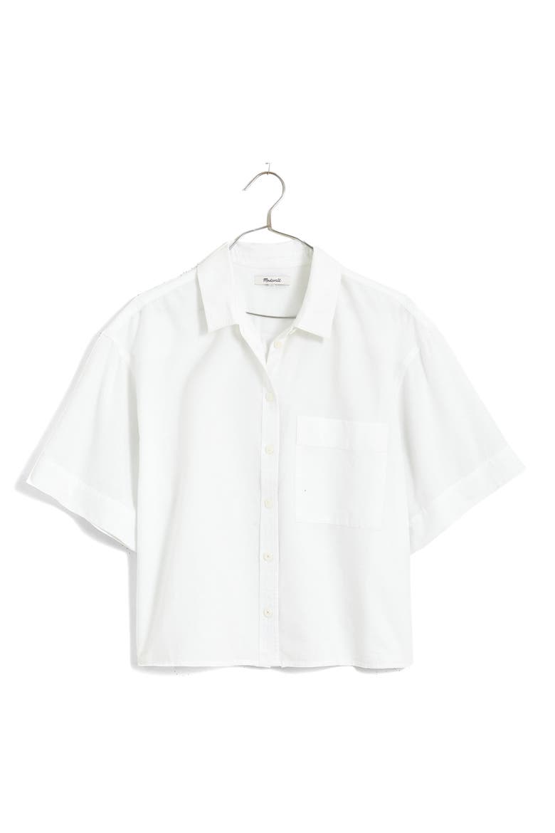 Crop Utility Button-Up Shirt, Alternate, color, EYELET WHITE