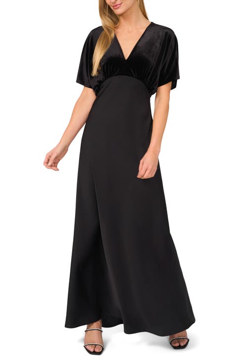 Dolman Sleeve Velvet & Satin Dress