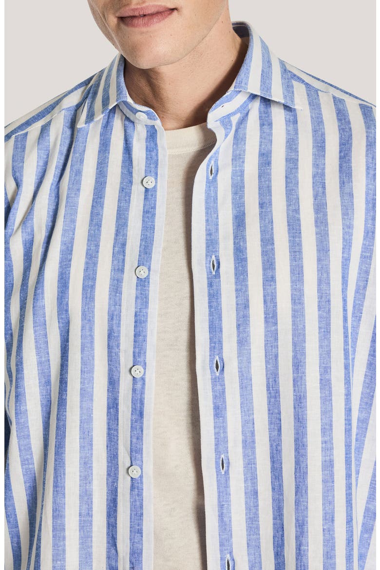 Jacques Linen & Cotton Button-Up Shirt, Alternate, color, BLUE / WHITE