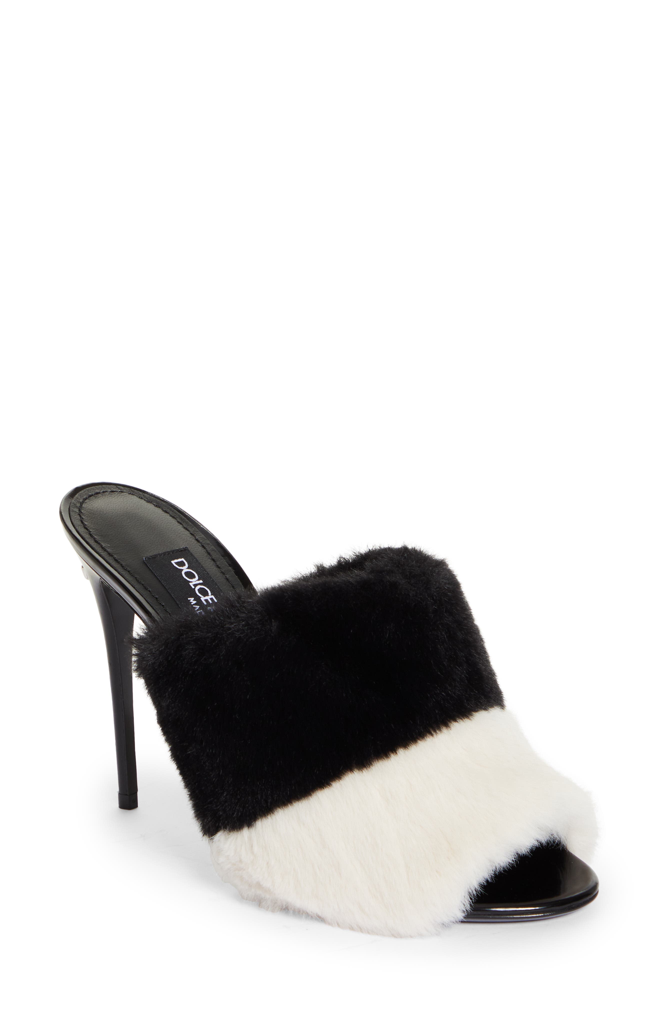 Dolce&Gabbana Keira Colorblock Faux Fur Slide Sandal, Main, color, 