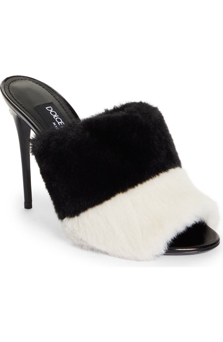 Dolce&Gabbana Keira Colorblock Faux Fur Slide Sandal, Main, color,