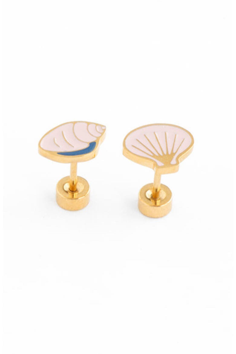 Shell Stud Earrings, Main, color, White