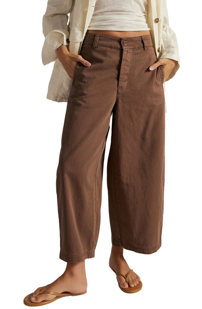 Free People Lay Down Ankle Wide Leg Chinos, Main, color, Brownie
