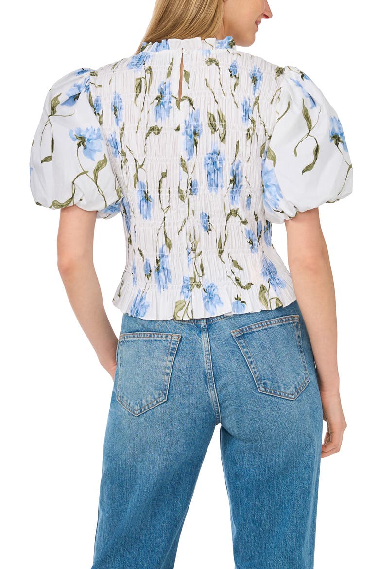 Floral Smocked Puff Sleeve Top, Alternate, color, ULTRA WHITE