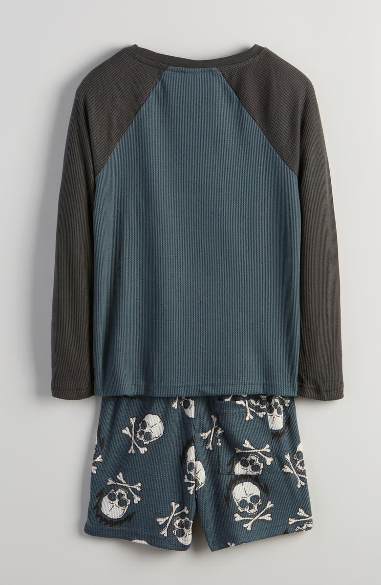 Nordstrom Kids' Two-Piece Henley Short Pajamas, Alternate, color, Black- Blue Skull Bone