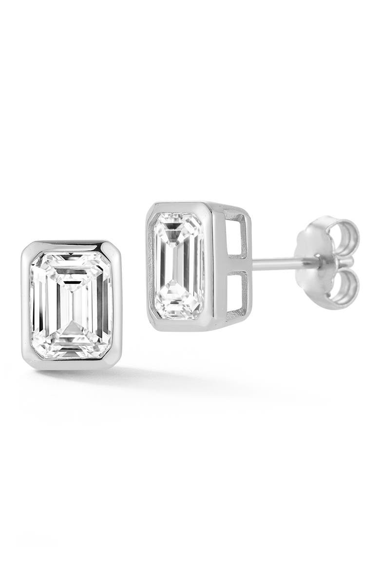 Emerald Cut Moissanite Stud Earrings, Main, color, SILVER
