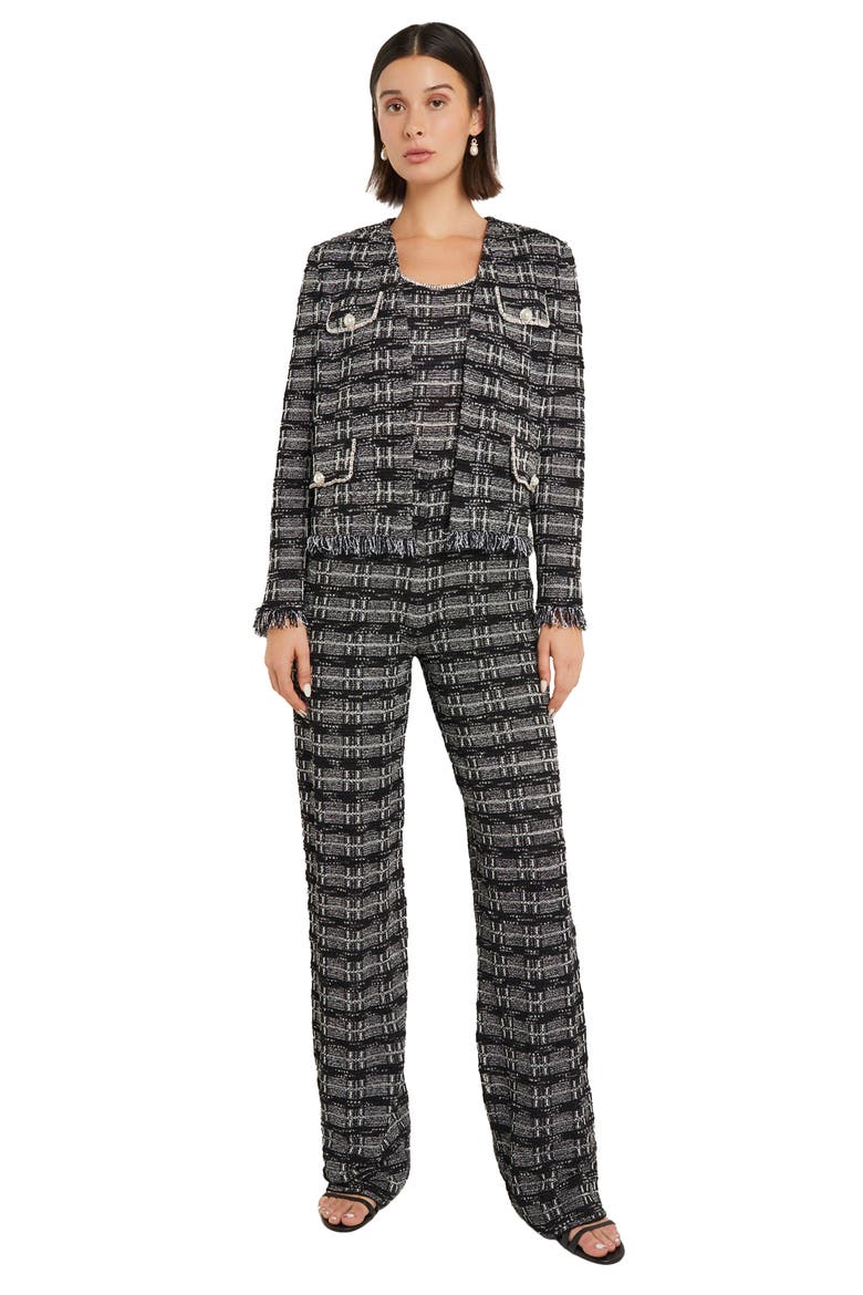 Rhinestone Accent Fringed Tweed Jacket, Alternate, color, BLACK/ NEW IVORY