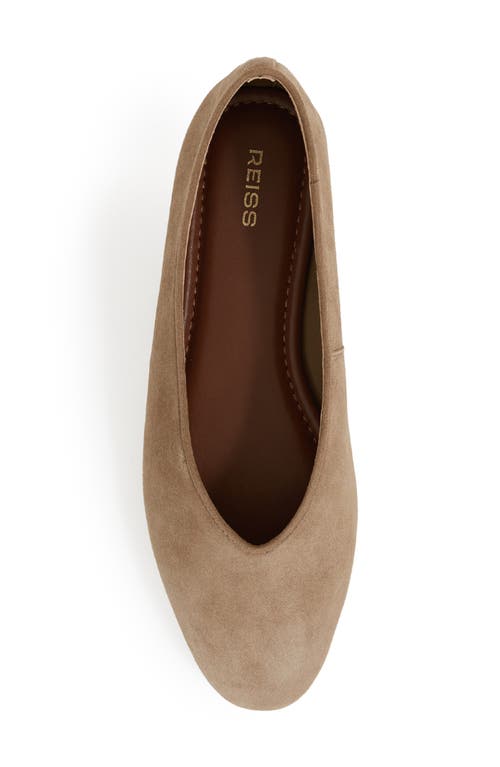 Reiss Taupe Leather Rounded-point Toe Ballet Flats In Brown