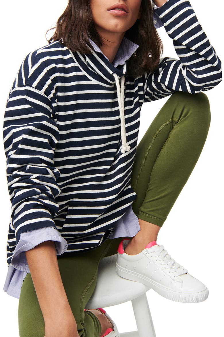 Stripe Mariner Cloth Funnel Neck Pullover, Main, color, NAVY IVORY MALY STRIPE