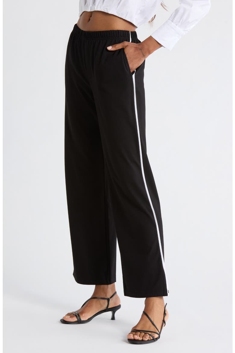 Pull-On Wide Leg Pants, Main, color, BLACK/ WHITE PIPING