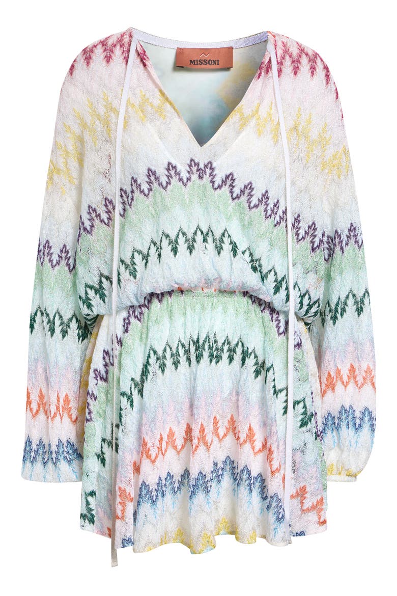 Metallic Long Sleeve Zigzag Lace Minidress, Alternate, color, MULTICOLOR ON WHITE BASE