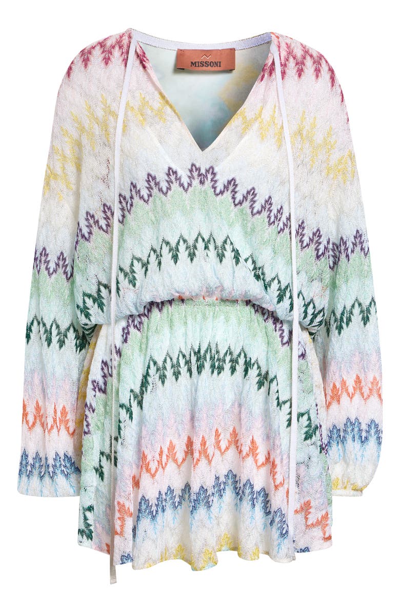 Missoni Metallic Long Sleeve Zigzag Lace Minidress, Main, color, Multicolor On White Base
