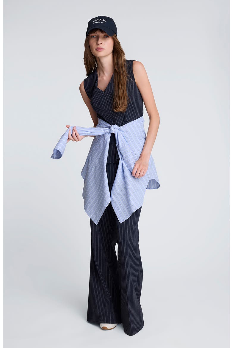 Pinstripe V-Neck Peplum Top, Alternate, color, DK NAVY/ PURE WHT MLT