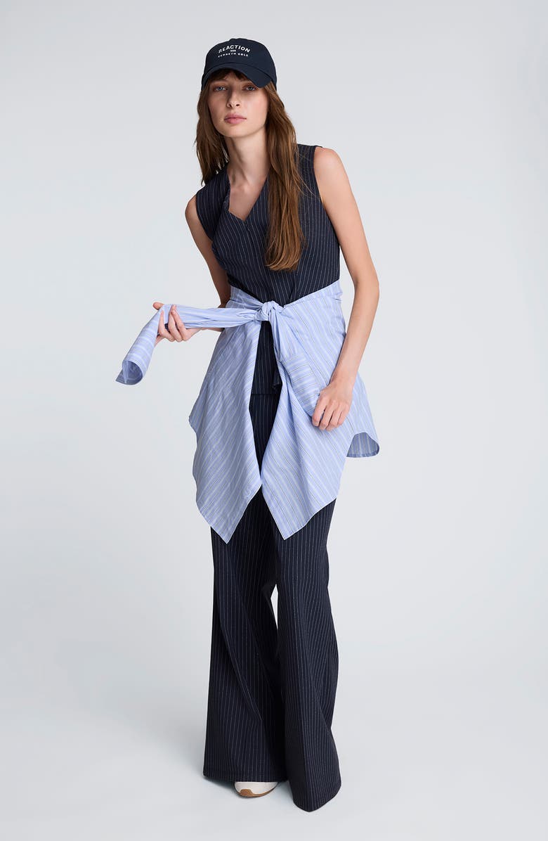 Kenneth Cole Pinstripe V-Neck Peplum Top, Alternate, color,