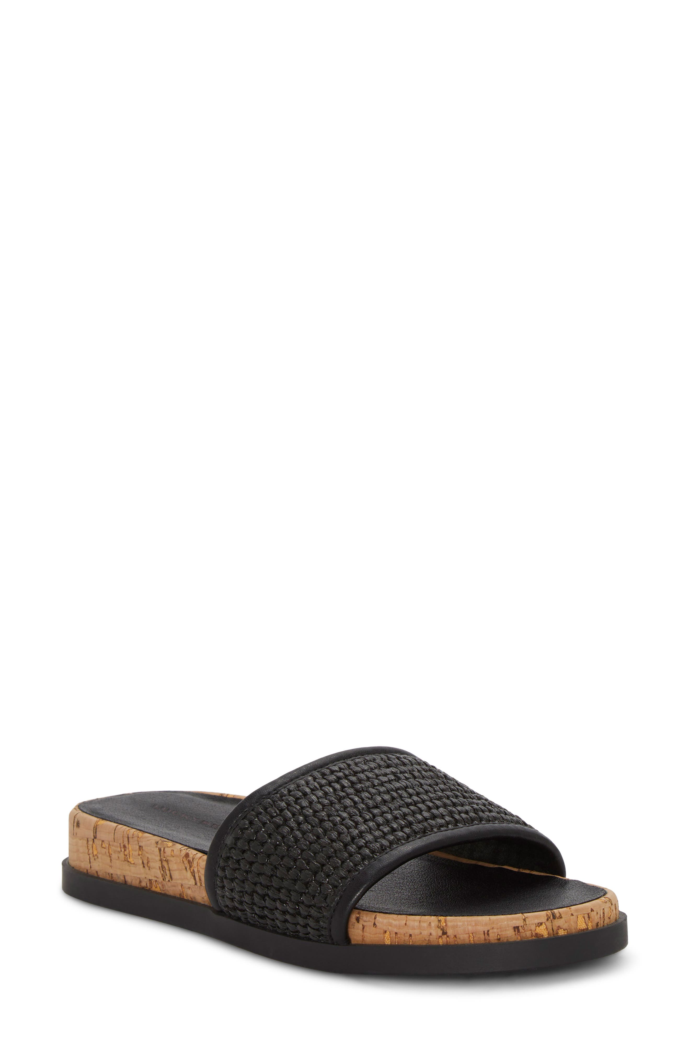 Lucky Brand Dylina Slide Sandal, Main, color, Black Raffia Pu