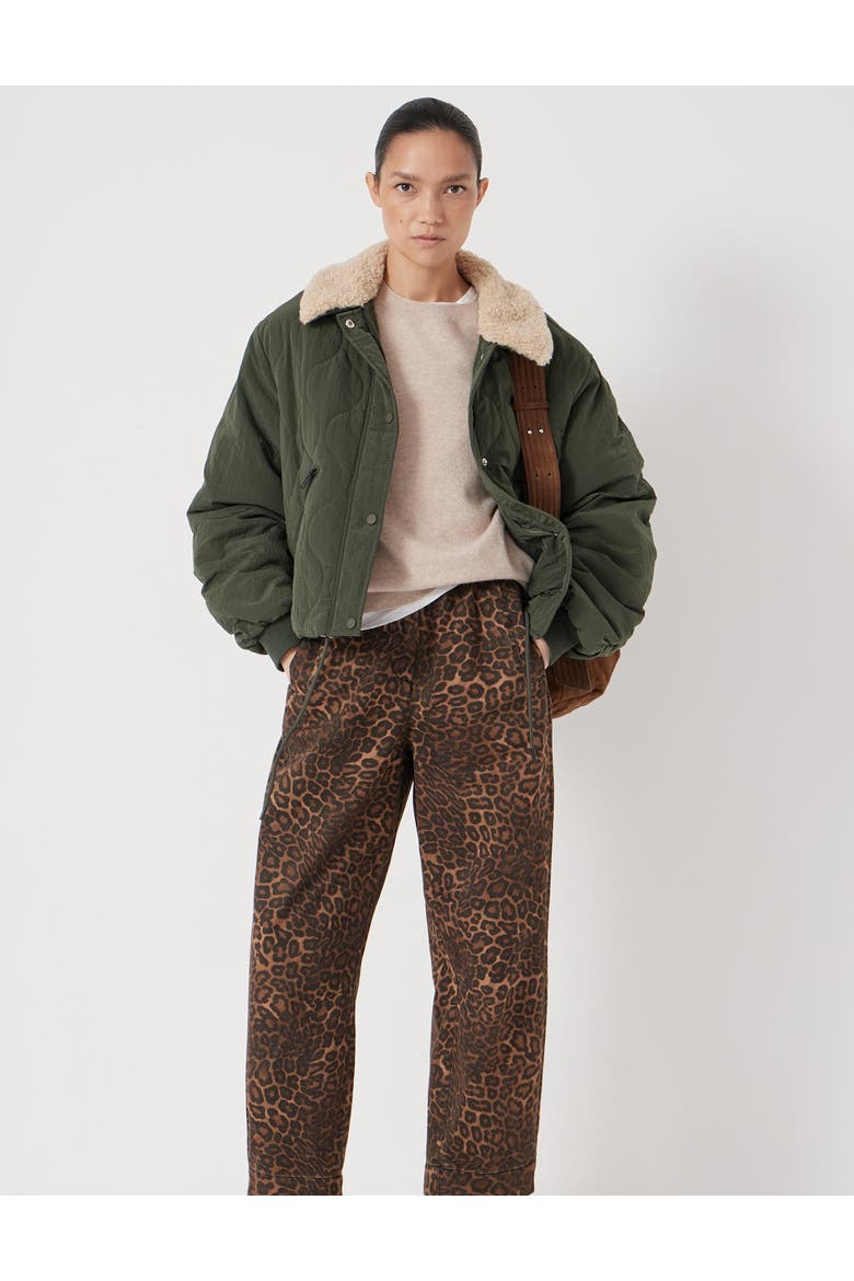 Teddy Collar Quilted Bomber, Alternate, color, Grey Green