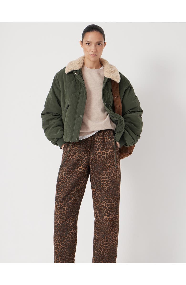 Hush Teddy Collar Quilted Bomber, Alternate, color, Grey Green