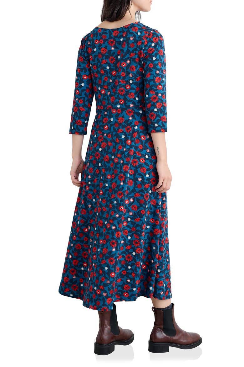 Veronica Print Stretch Organic Cotton Jersey Midi Dress, Alternate, color, PRESSED PLANTS SHORE