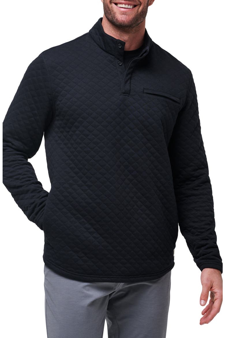 Transatlantic Quilted Henley Pullover, Main, color, BLACK