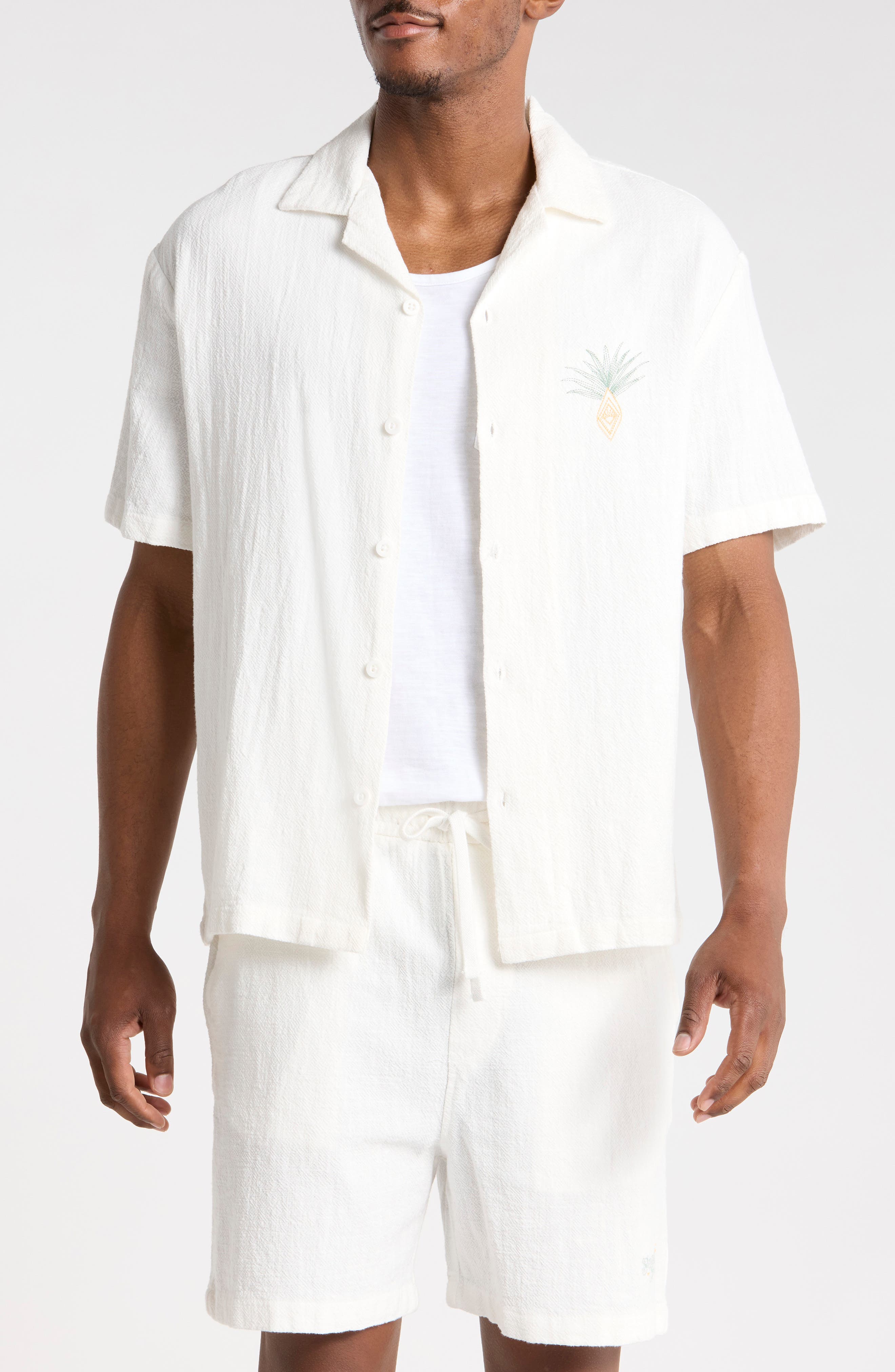 Tropical Embroidered Linen Camp Shirt