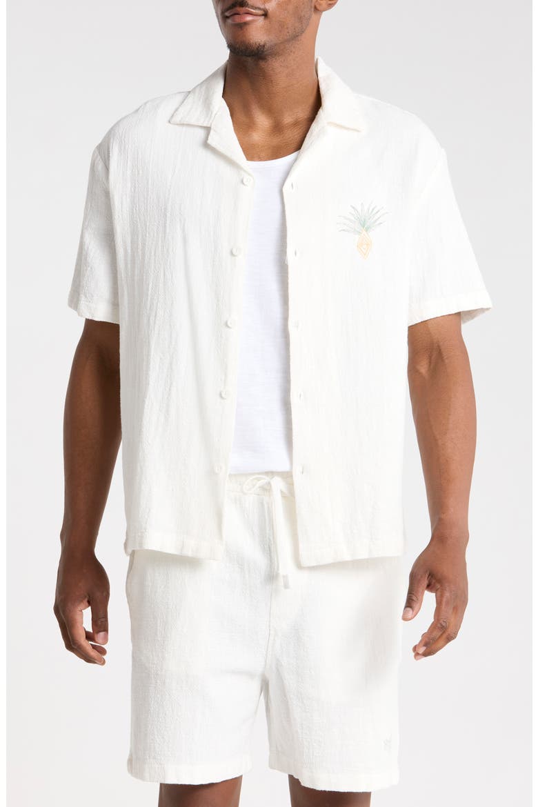 Tropical Embroidered Linen Camp Shirt, Main, color, WHITE