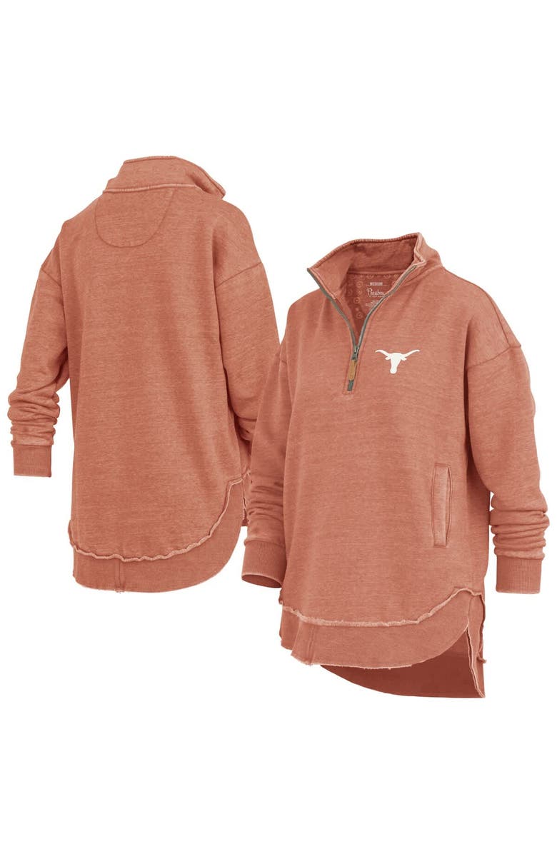 PRESSBOX Women's Pressbox Burnt Orange Texas Longhorns Northfork Sojourn Poncho Quarter-Zip Sweatshirt, Alternate, color,