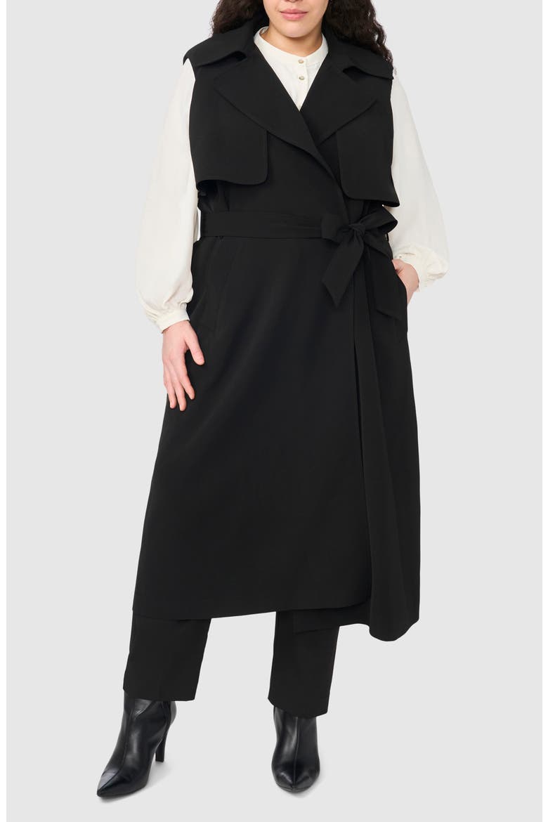 Belted Trench Vest, Main, color, RICH BLACK