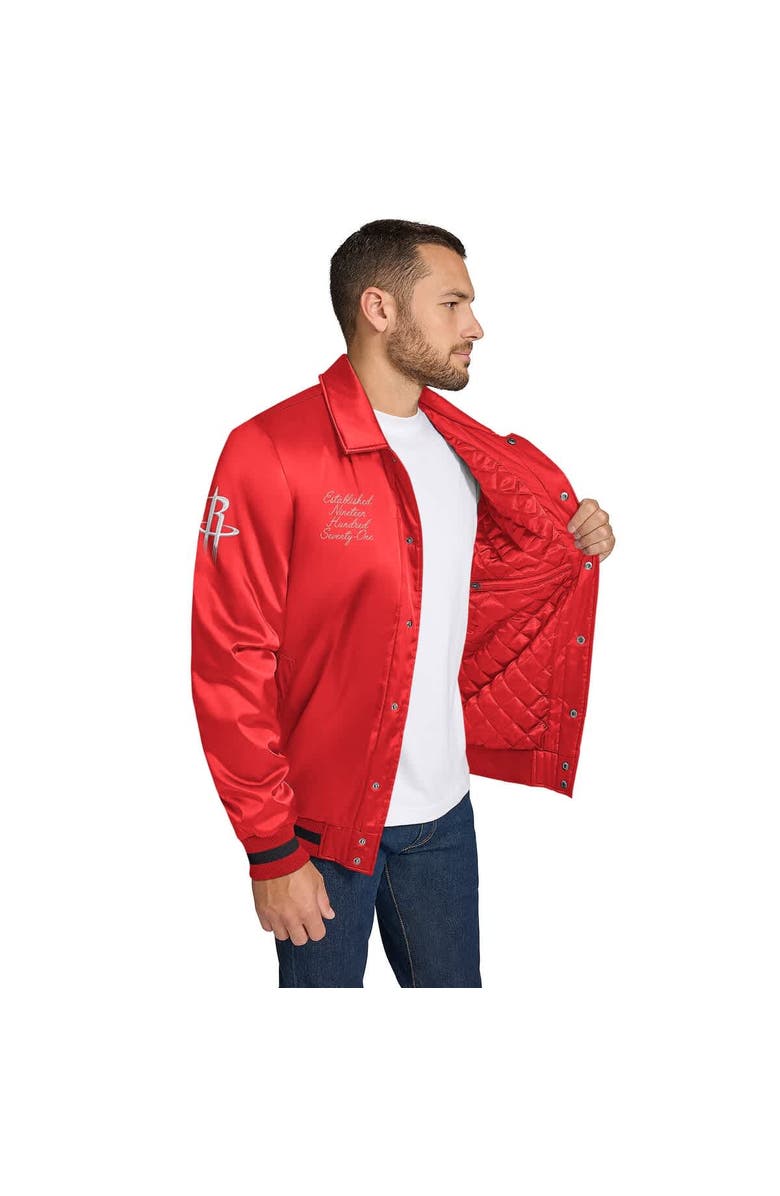 TOMMY JEANS Men's Tommy Jeans Red Houston Rockets Jacob Chain Stitch Applique Full-Snap Varsity Jacket, Alternate, color, Red