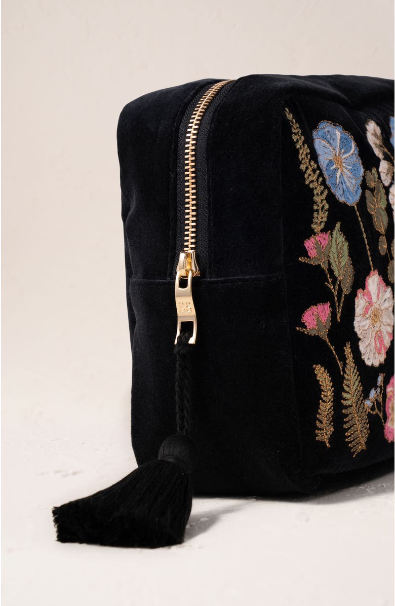 Elizabeth Scarlett Pressed Flowers Velvet Wash Bag, Alternate, color, 
