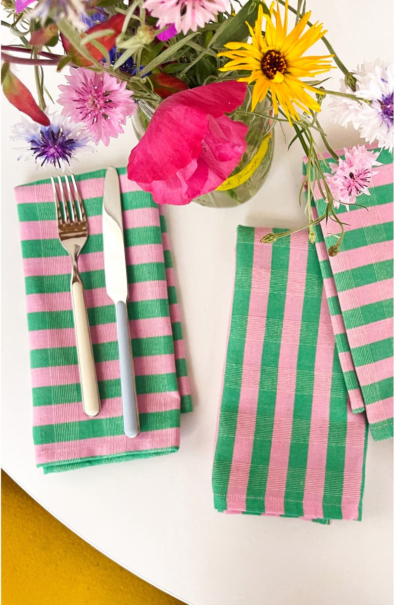 Archive New York Handwoven Colorful Striped Cotton Napkins, Set of 4, Alternate, color, Pink And Green