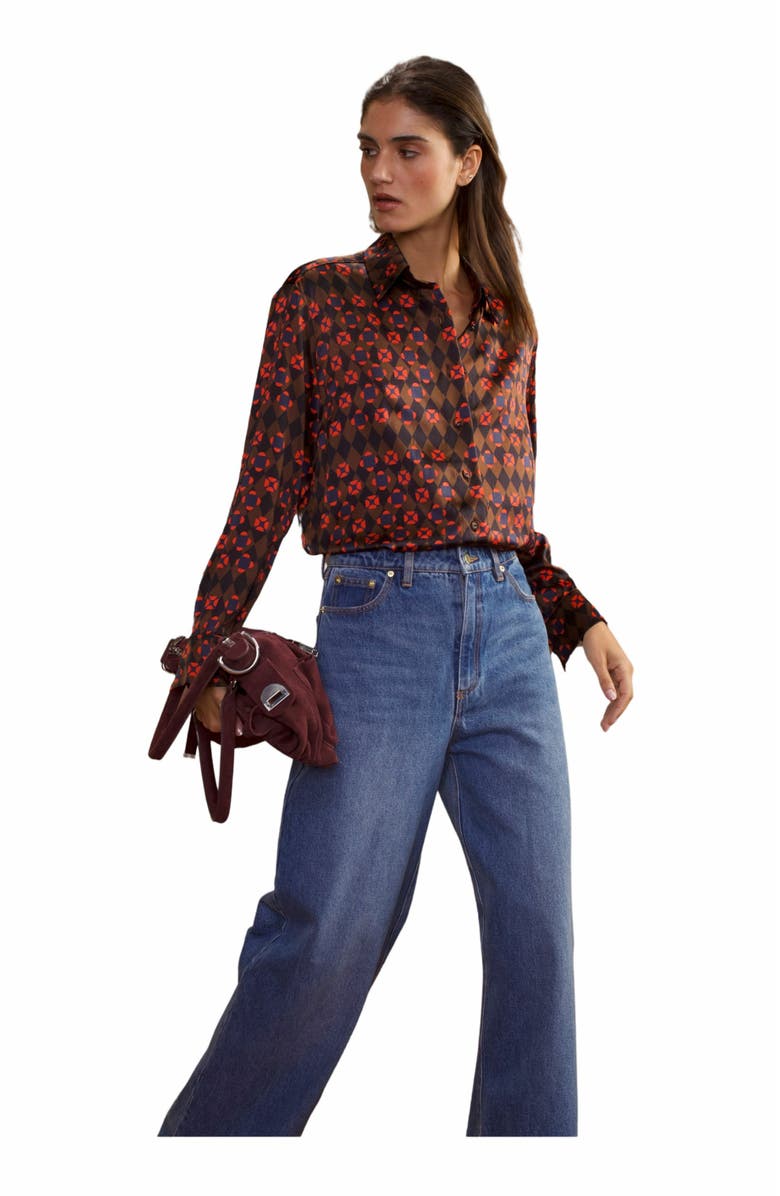 Cynthia Rowley Collectible Silk Shirt, Alternate, color, Geo Black/Red Combo