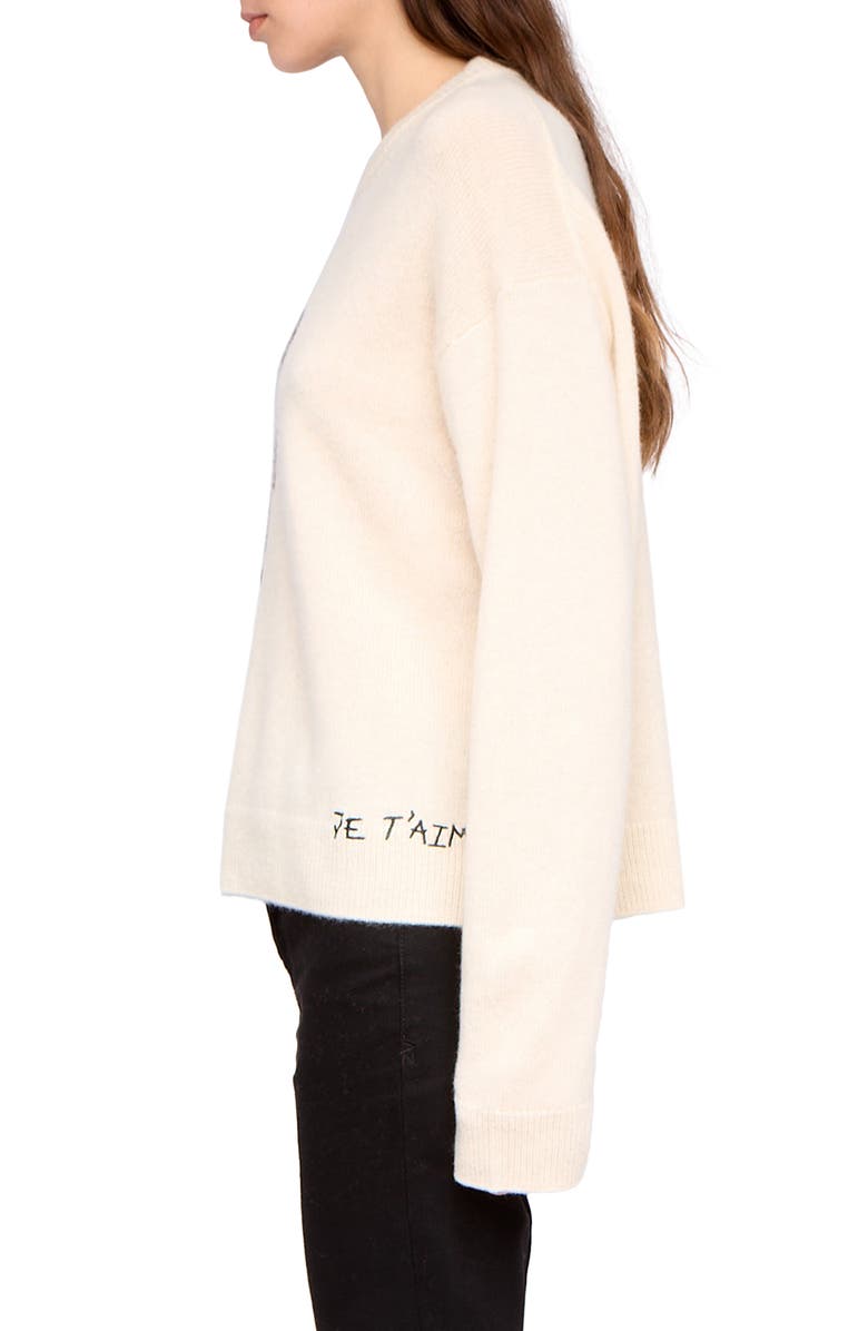 Zadig & Voltaire Markuz Embellished Heart Appliqué Cashmere Crewneck Sweater, Alternate, color, Eggshell