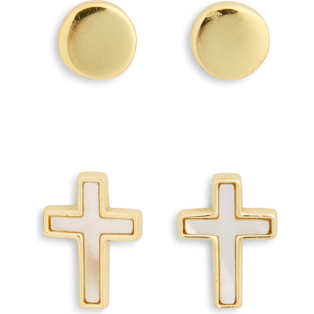 ARGENTO VIVO ARGENTO VIVO SET OF 2 BUTTON & MOTHER-OF-PEARL CROSS STUD EARRINGS