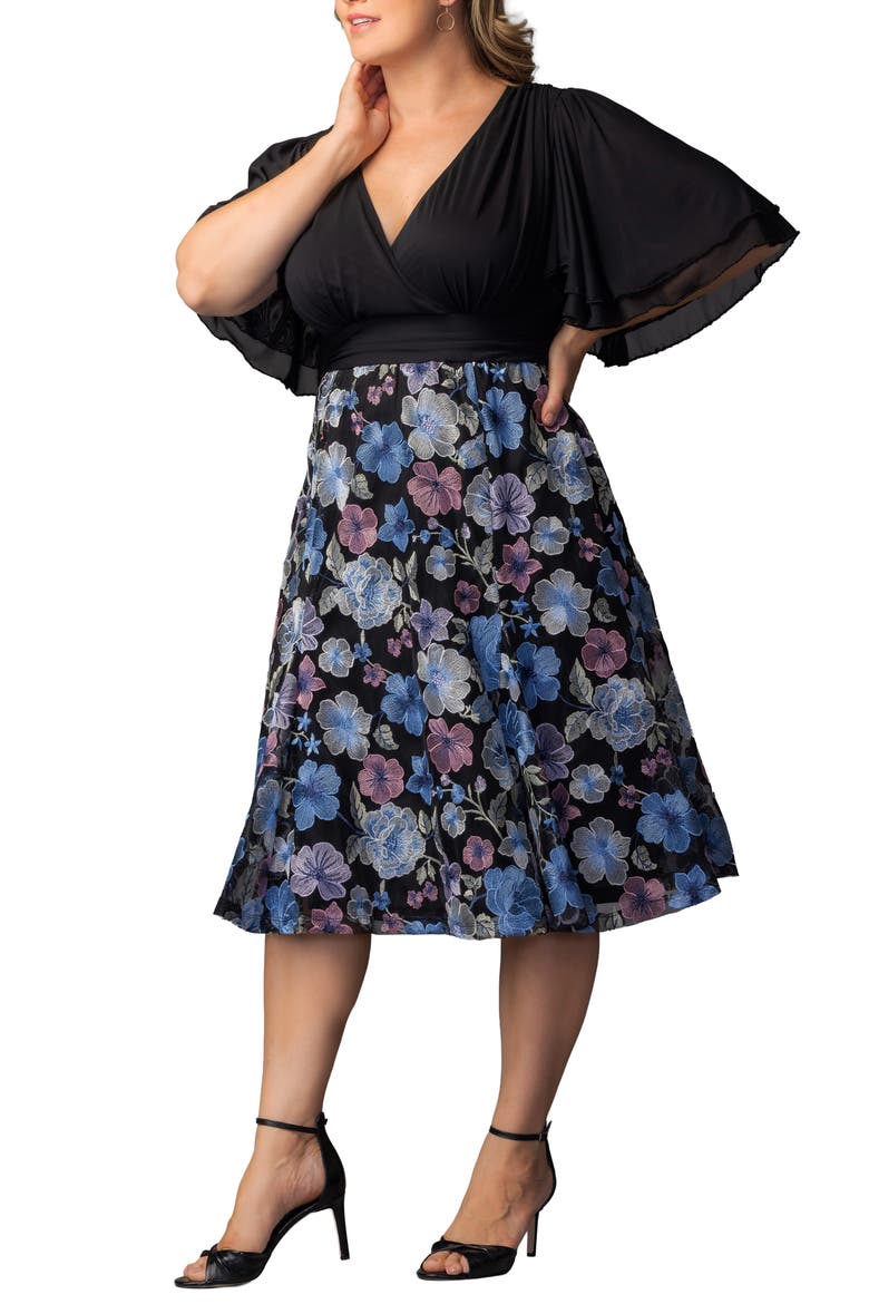 Lillian Embroidered Flutter Sleeve Cocktail Dress, Alternate, color, FLORAL FROLIC