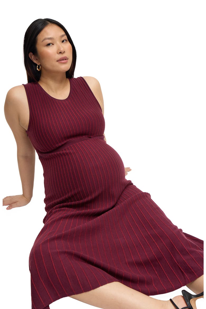 The All-Access Stripe Sweater Midi Maternity Dress, Alternate, color, Fig/Berry
