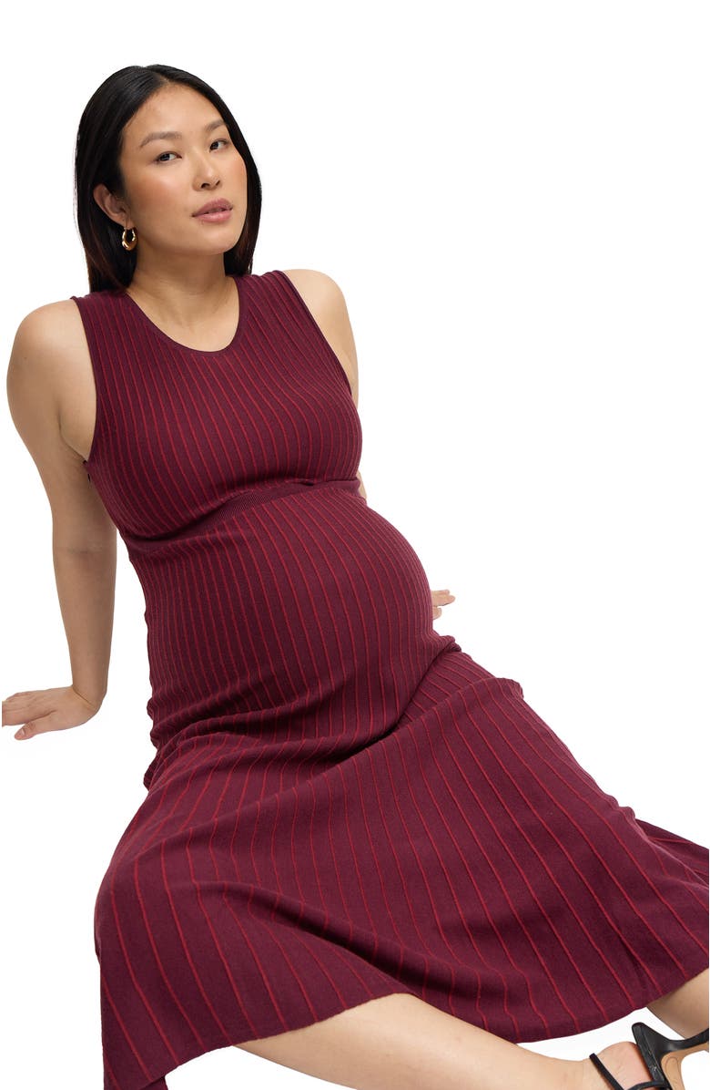 Ingrid & Isabel Maternity Striped Sleeveless Sweater Dress, Alternate, color, Fig/Berry