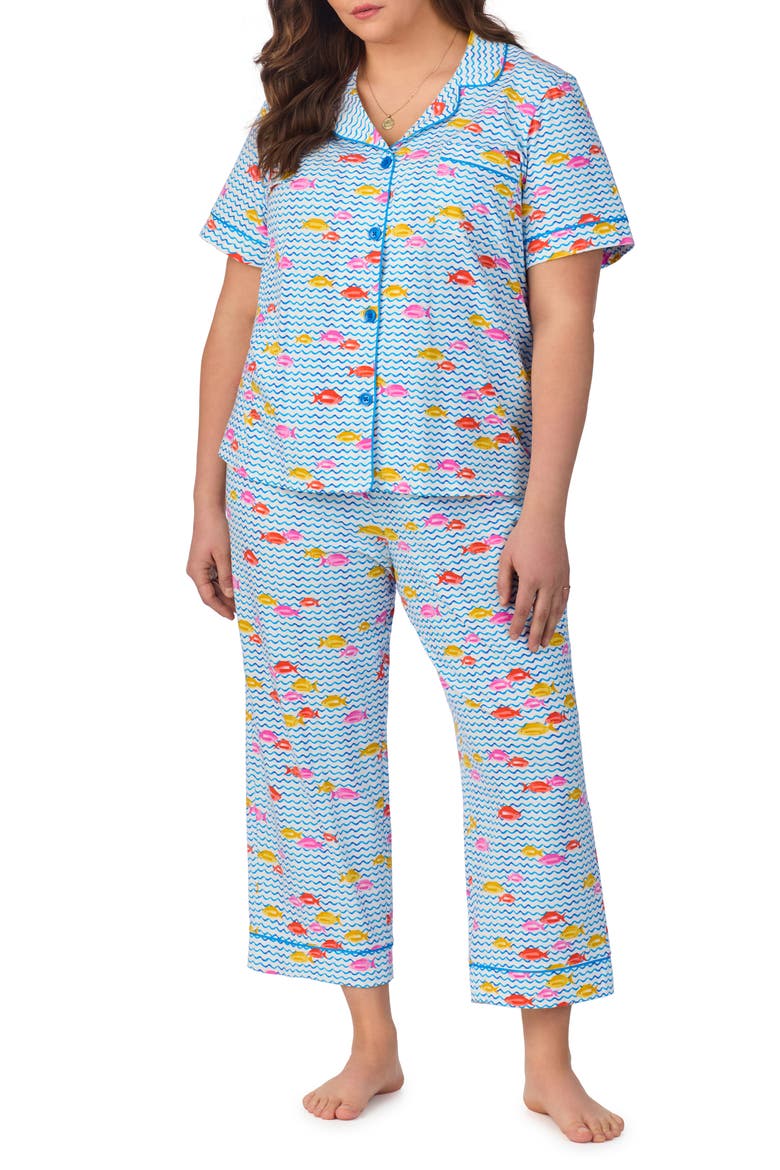 Print Crop Stretch Jersey Pajamas, Alternate, color, MARINA GRANDE