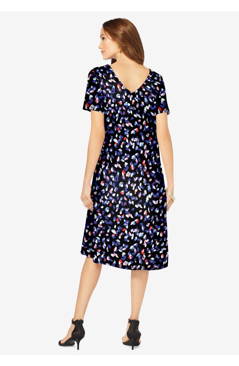 Roaman's Petite Plus Size Short Sleeve Sleeve Swing Dress, Alternate, color, Black